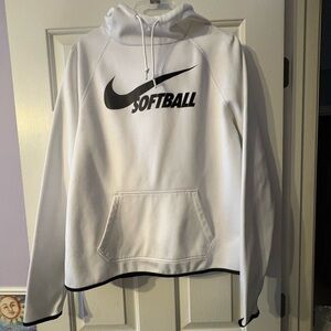 NIKE White Womans Softball Hoodie with Black Logo